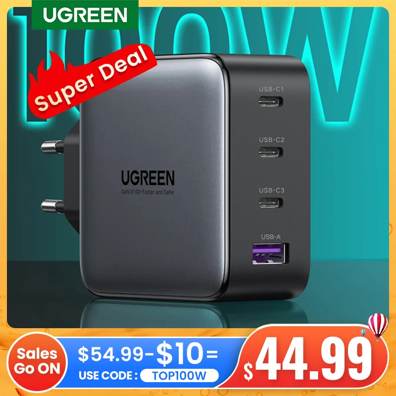 Зарядное устройство UGREEN GaN 100 Вт USB C PD быстрая зарядка QC4.0 QC3.0 портативное зарядное