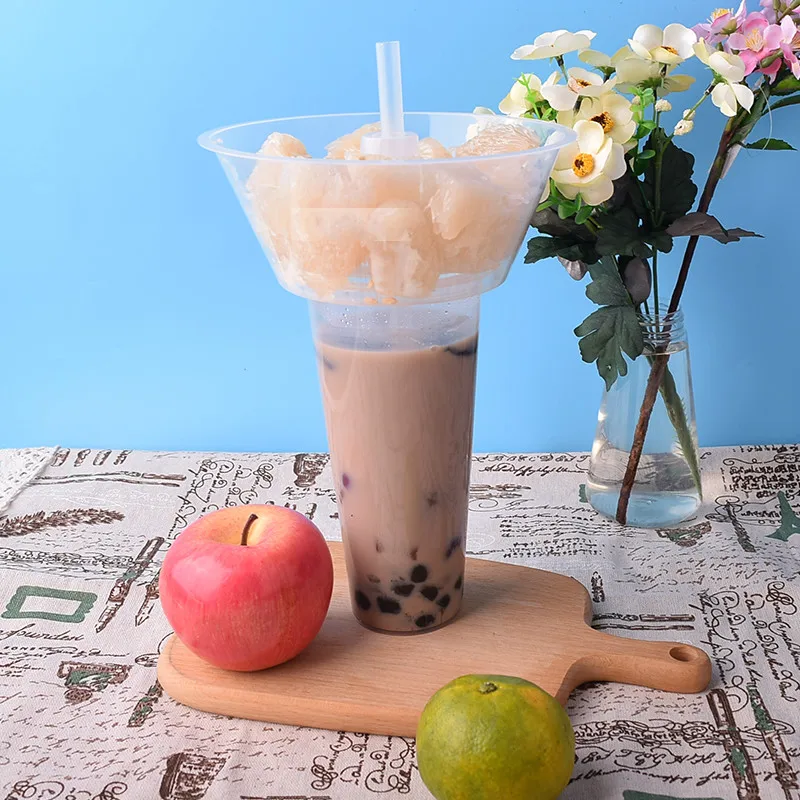 

10pcs Net red 500ml milk tea cup clear plastic cups creative 700ml snack plate cup holder birthday party favors drinking cup
