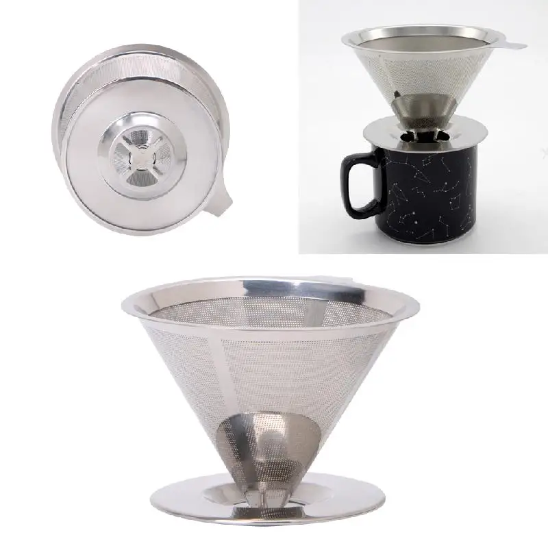 

Stainless Steel Mesh Coffee Filter Paperless Pour Over Cone Dripper Reusable 72XF
