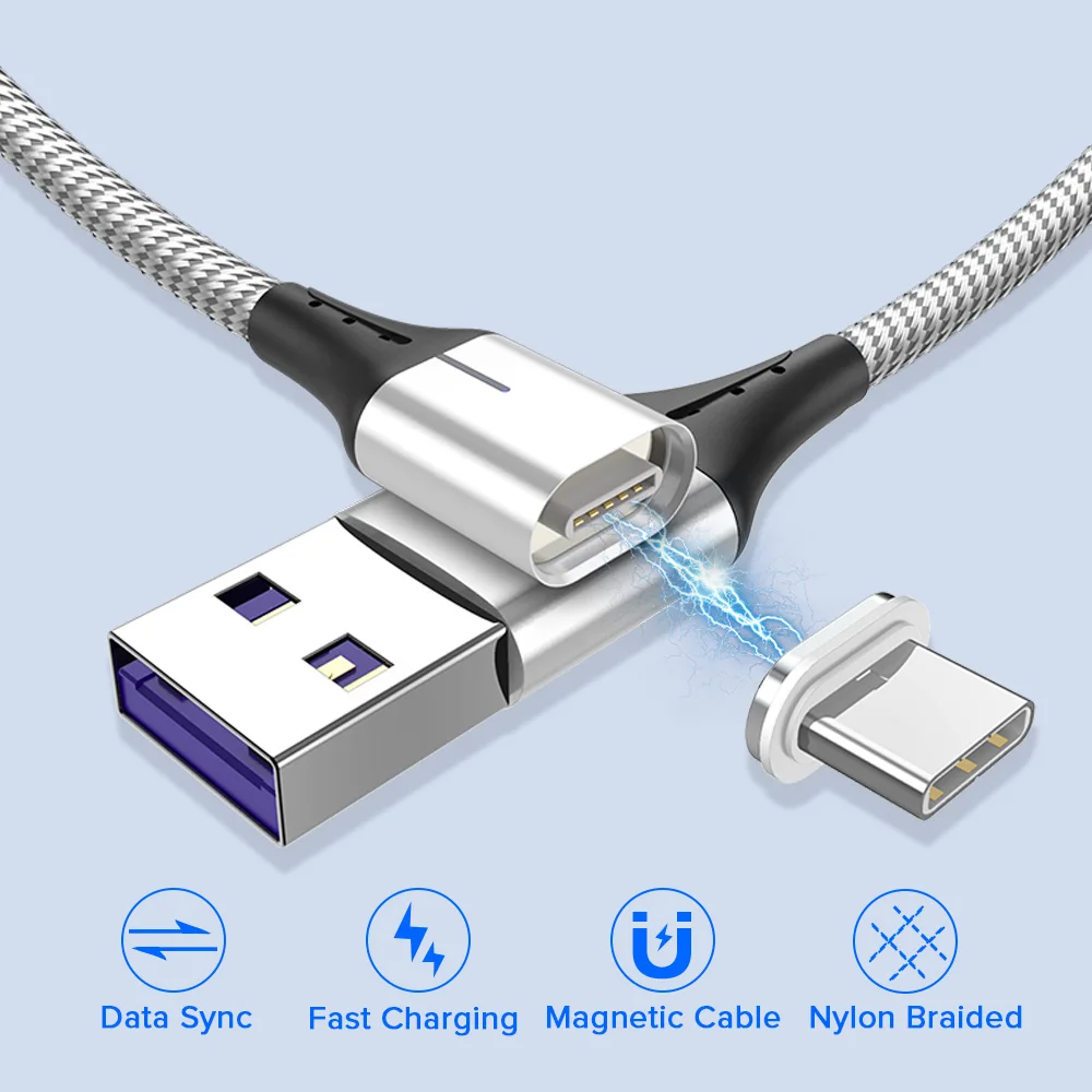 Venroii 1 м Магнитный usb type C кабель для быстрой зарядки USBC Кабо 5A Supercharge type-C телефонный шнур для huawei P30 P20 Honor 20 10 Pro