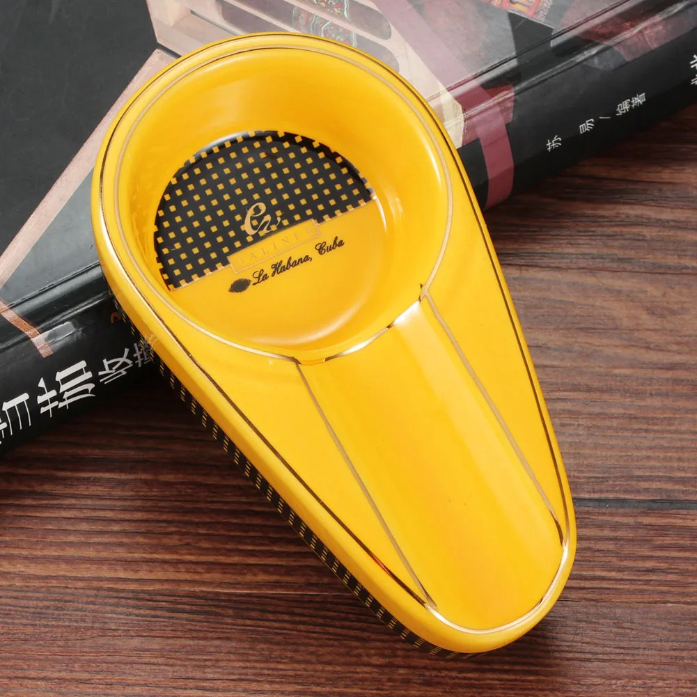 

GALINER Yellow Cigar Ashtray Outdoor Luxury Rest Cigar Stand Holder Single Tobacco Ash Tray Smoking Ashtray Home