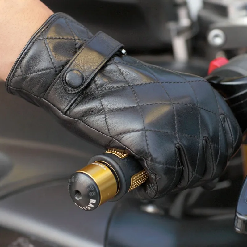 

Real 2021 Men Leather Touch Screen Gloves Luxury Plaid Genuine Leather Fashion Warm Fleece Glove Winter Sheepskin Driving Gloves