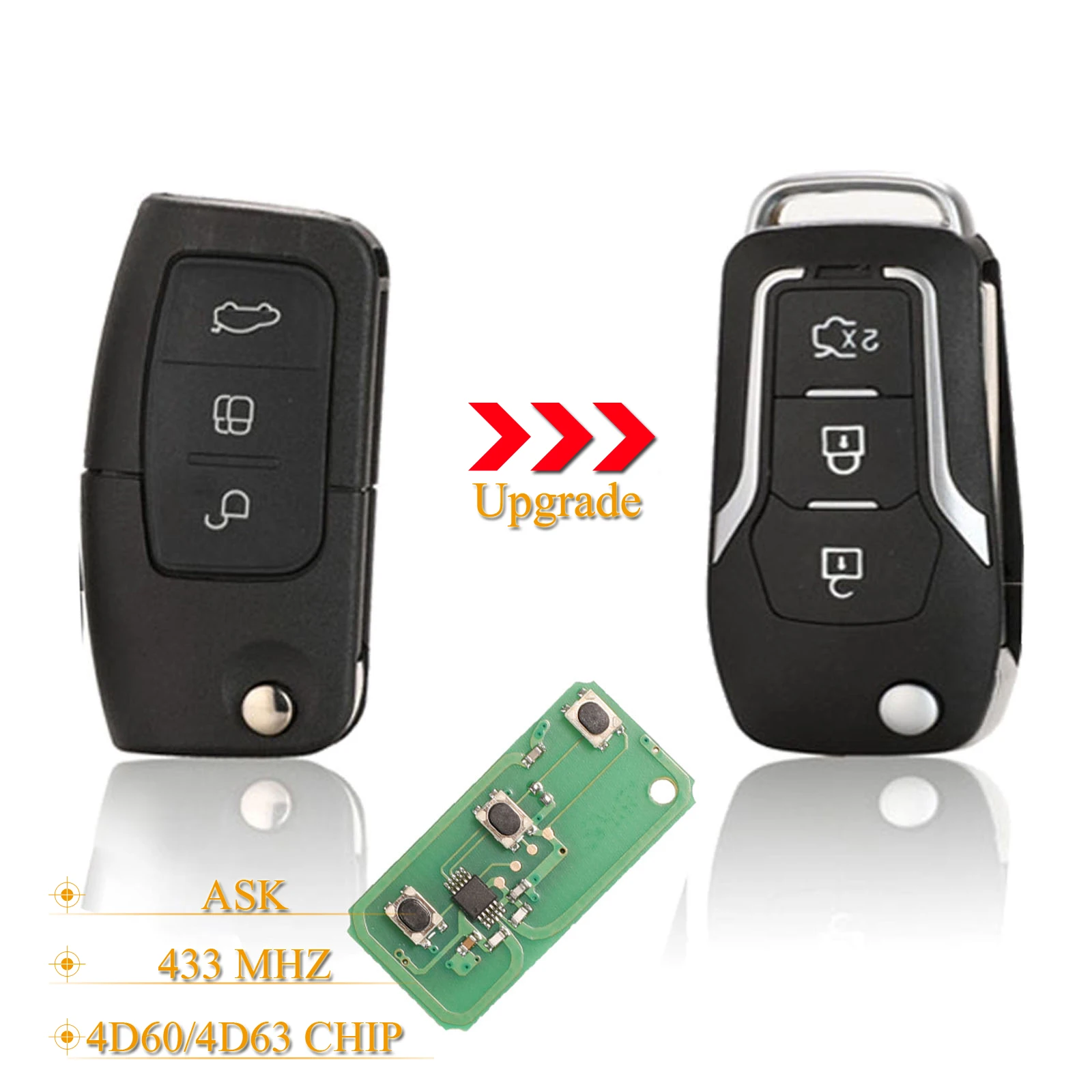 

jingyuqin 3 Buttons Smart Remote Car Key Fob 433Mhz For Ford Fiesta Focus 2 Ecosport Kuga Escape C Max Ka With HU101 Blade