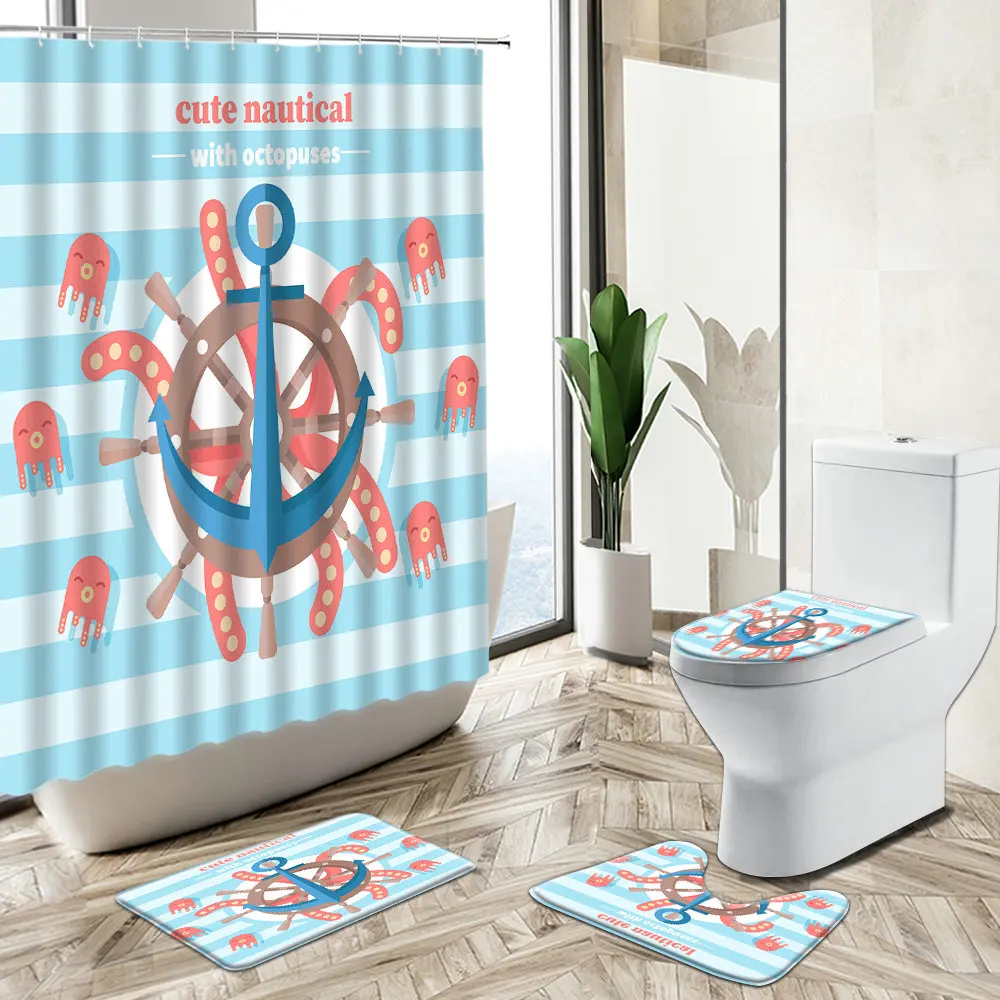 Online Cartone Animato Divertente Tartaruga Polpo Tenda Da Doccia Oceano Pianta Animale Bambini Bagno Decor Tappeto Antiscivolo Coperchio Wc Set Tappetino Da Bagno
