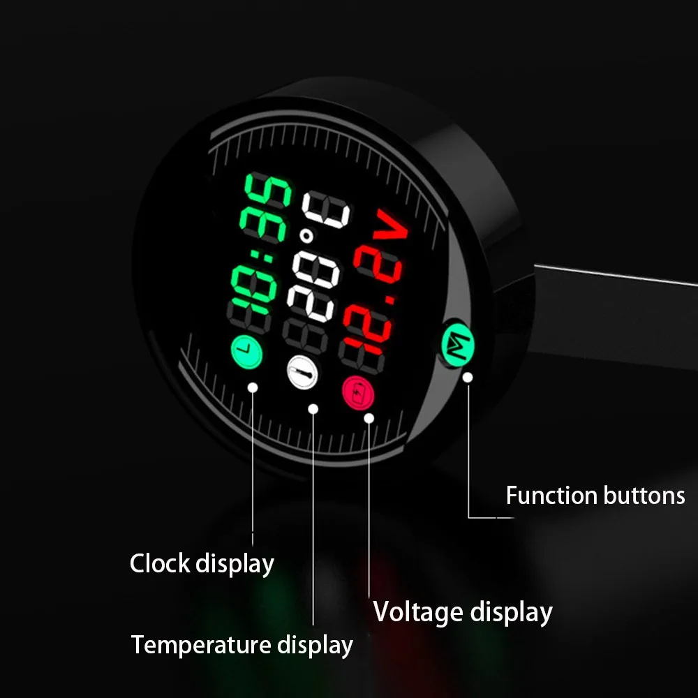 

Motorcycle Voltmeter Time Temperature Display Table LED 5-in-1 Night Vision