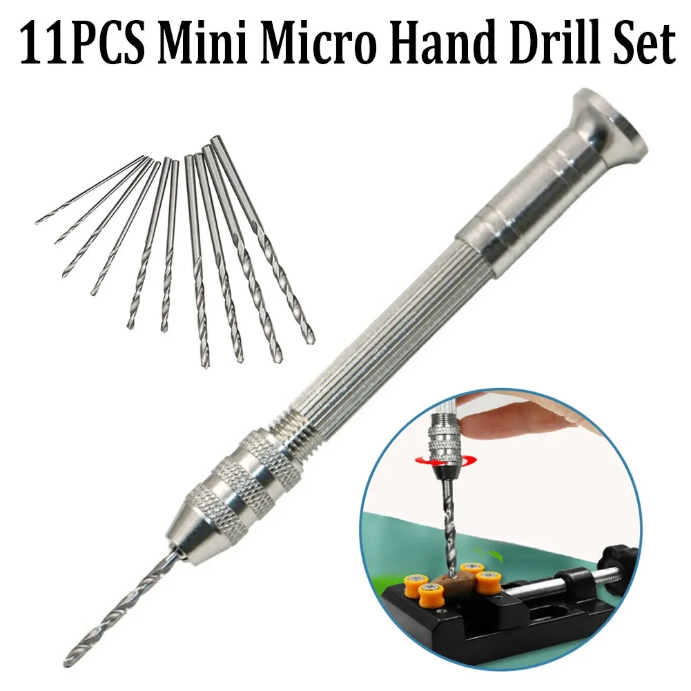 

11pcs Mini Micro Aluminum Hand Drill Chuck With 10pcs HHS Drill Bit Jewelry Craft DIY Tool For PCB Craftsjewelry Wood Plastic