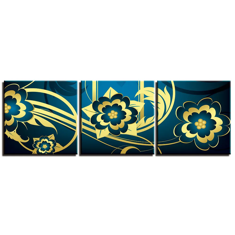 

3 Pieces Painting on Canvas Golden Flower Paintings Posters and Prints Wall Pictures for Living Room Home Decor