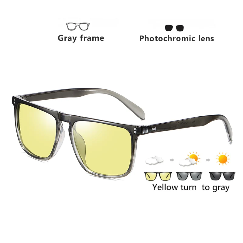 Brand Designer Rivet Square Photochromic Polarized Sunglasses Tony Stark Men Unisex Retro Sun Glasses Women gafas de sol hombre - Цвет линз: Gray-Yellow