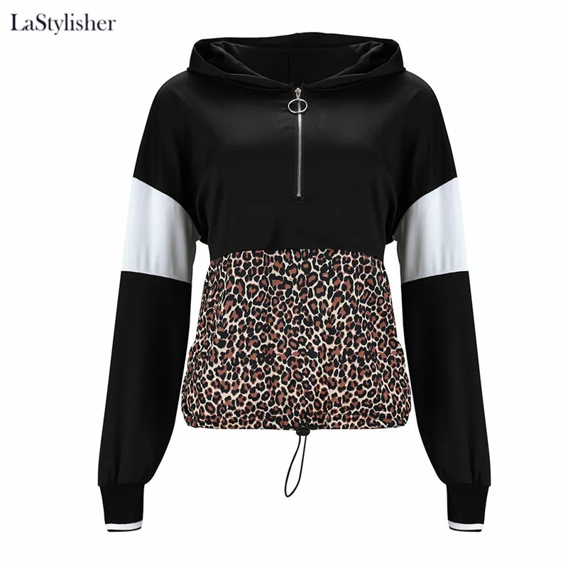 Леопардовая Лоскутная Осенняя Женская толстовка с длинным рукавом на молнии