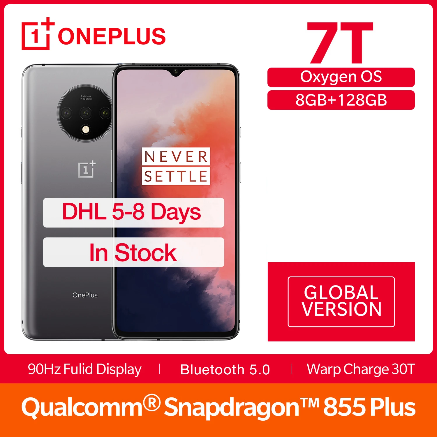 Глобальная версия OnePlus 7T 8 гб 128 дисплей Snapdragon 855 + 6 55 'ྖ гц тройная камера 48 мп 3800