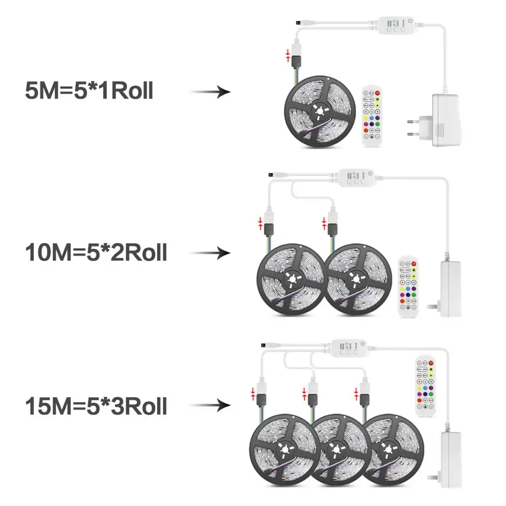 

SMD5050 12V 5M 15M 20M 30M Bluetooth RGB LED Strip Music Mic APP Control Luces Led Lights Tv Neon Room Party Decor with Remoter