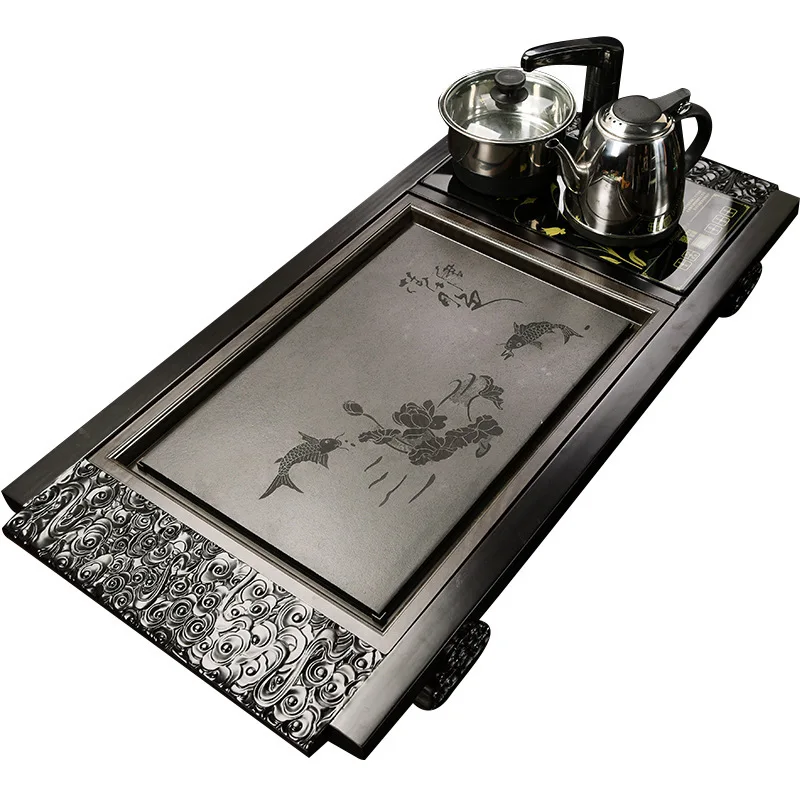 

chinese tea room ceremony tools tea table Solid wood tea tray, drain water storage, kung fu tea set, drawer, tea room, tabletop