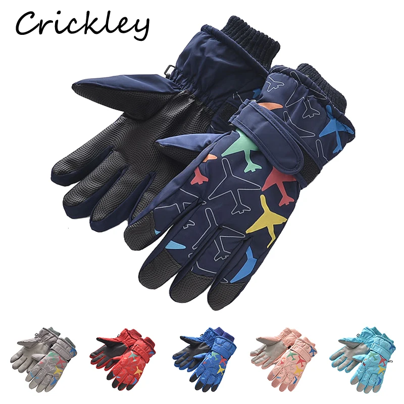 

Модные зимние перчатки с принтом самолета для мальчиков и девочек, водонепроницаемые Нескользящие плотные теплые детские варежки, детские ...