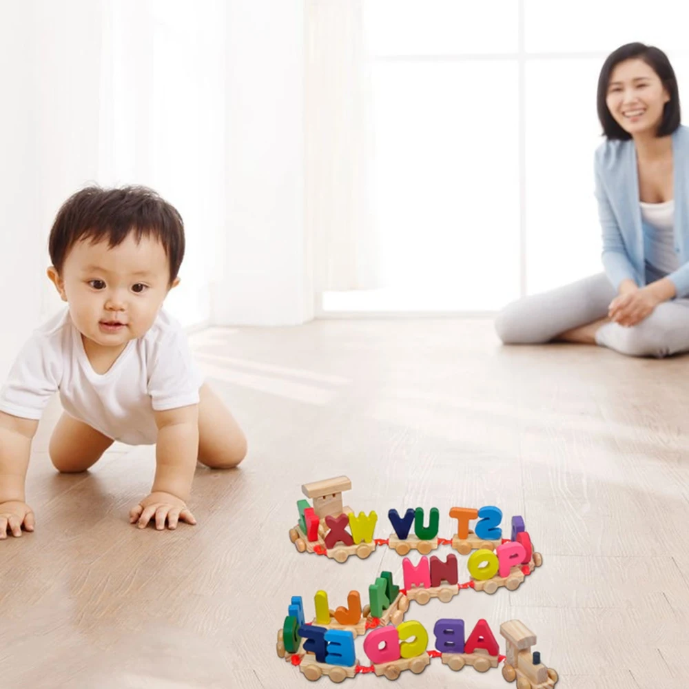 Детские Монтессори мягкий деревянный поезд модель игрушки алфавитный номер