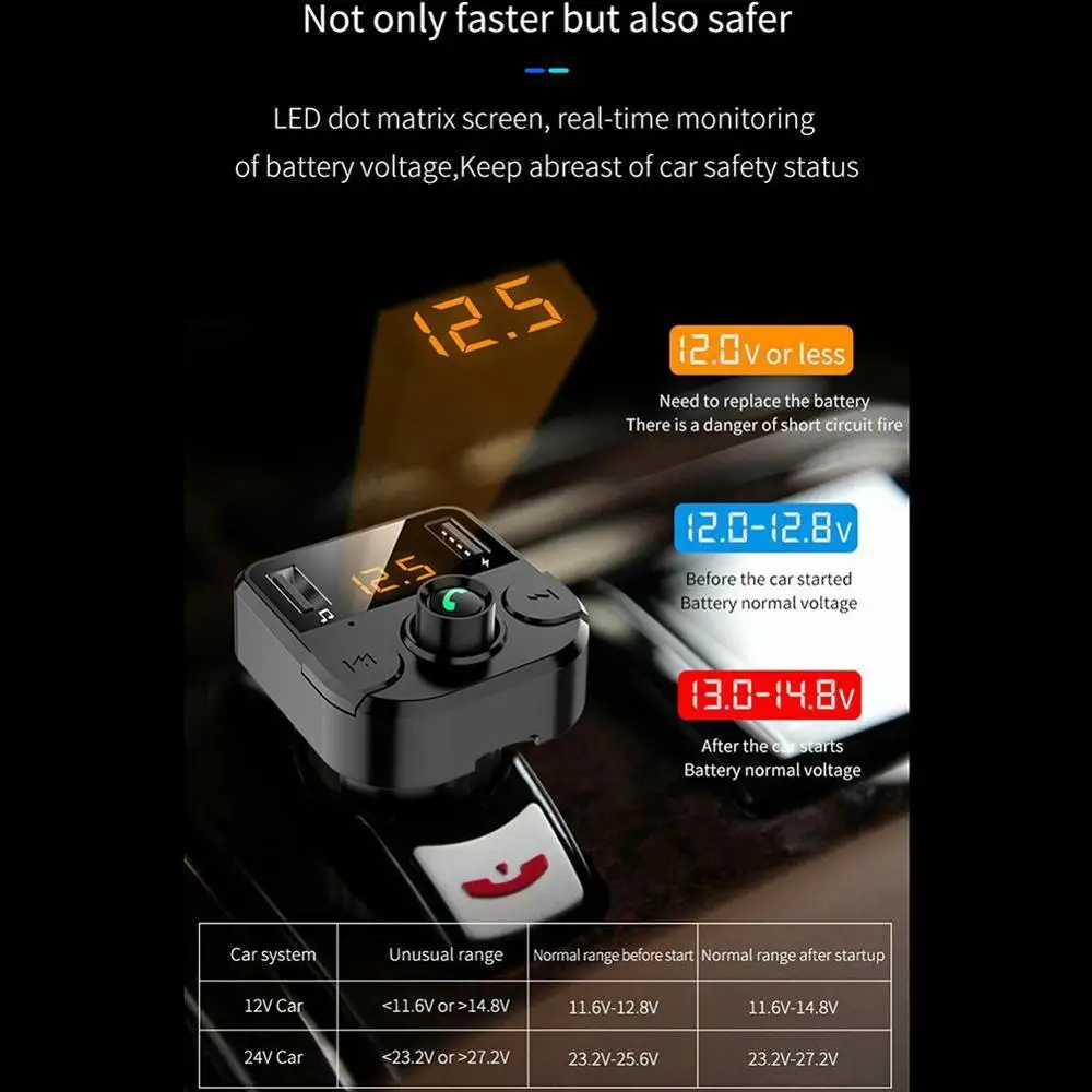 Автомобильное зарядное устройство с двумя USB-портами FM-трансмиттером Bluetooth