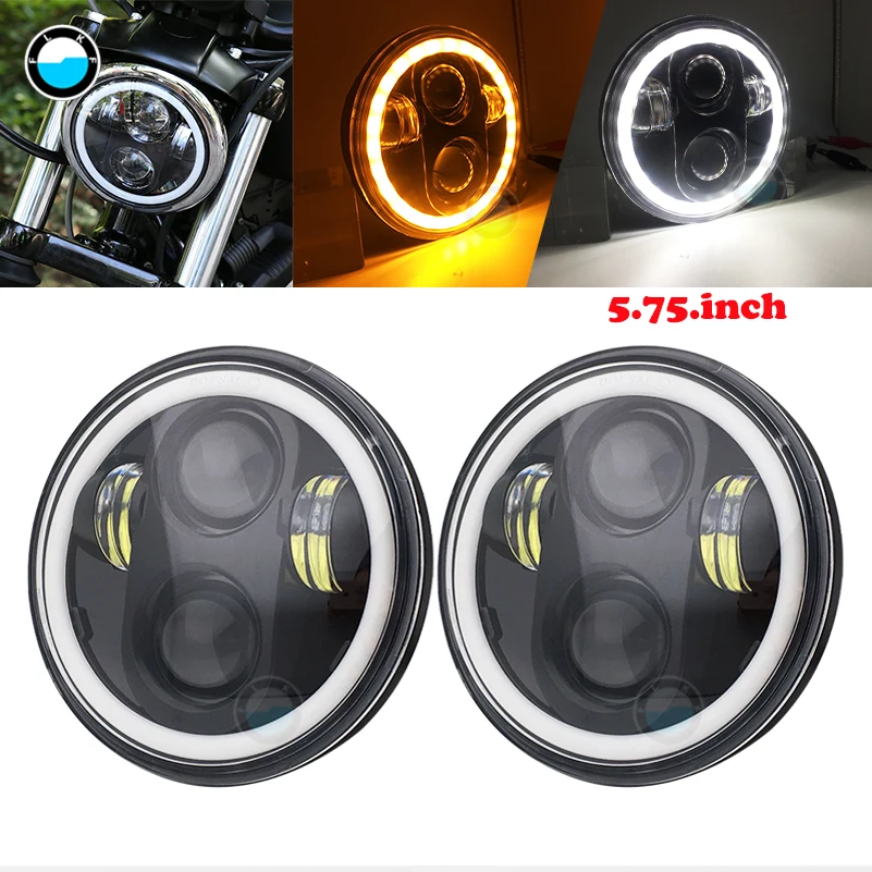 2Pcs 5.75นิ้ว Lampu Depan LED สีขาว/Amber Halo แหวนสำหรับ Triumph Rocket Iii 3 & Speed Triple & street Triple & Thunderbird.