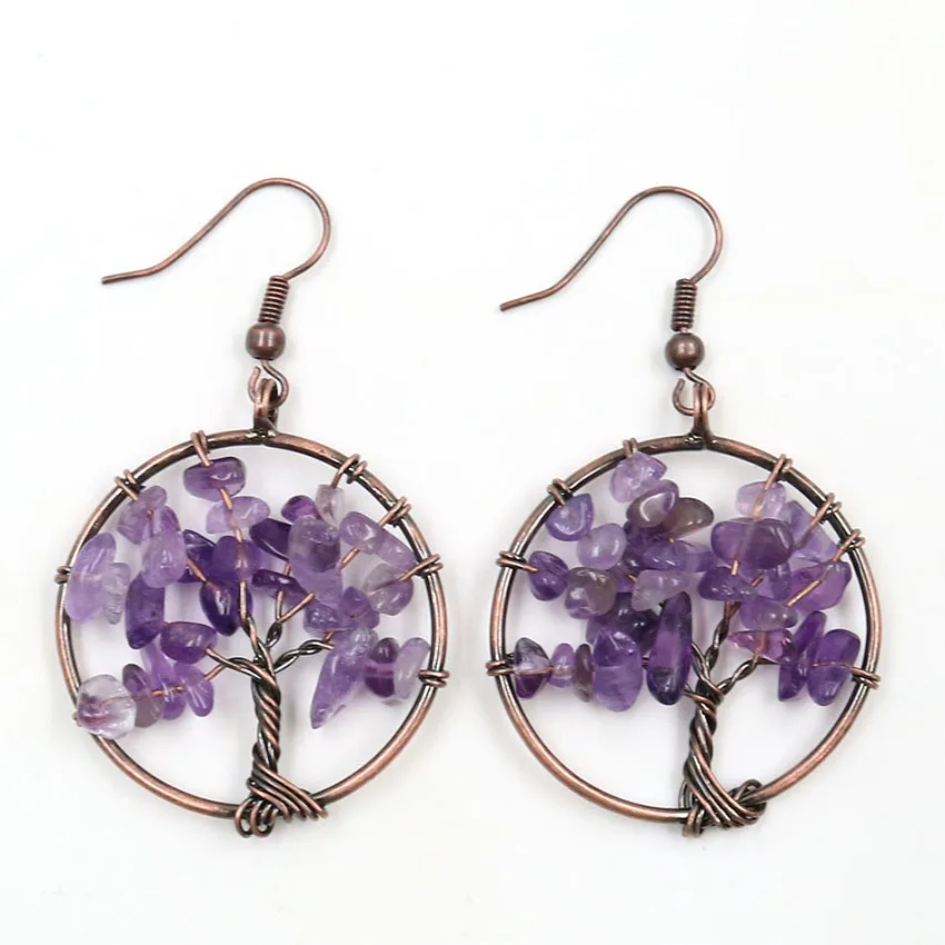 Серьги-подвески FYSL с медной проволокой и деревом жизни из Лабрадорита серьги для