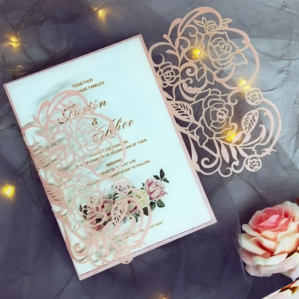 Print custom invitations Rose invitation Cards For Wedding Elegant Delicate Carved Lace Wedding Invitation Cards Party Supplies