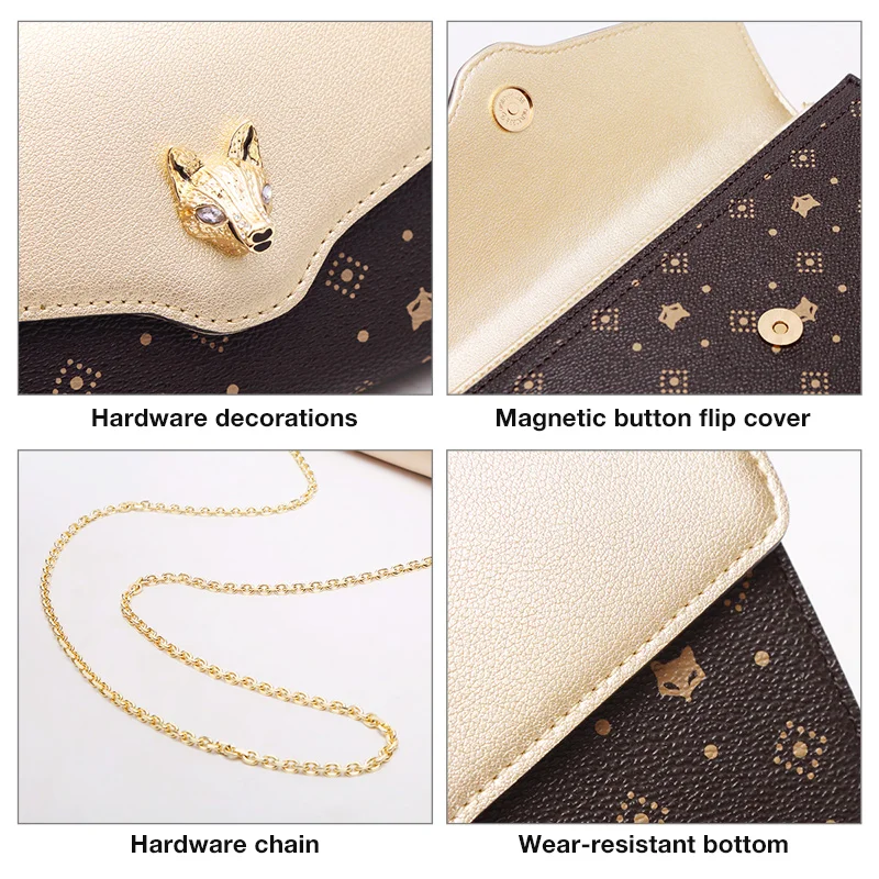 

FOXER Ladies Elegant Purse Female Painting Bag with Chain Shoulder Strap Fox Logo Women Evening Bag Mini Girl's Crossbody Bag
