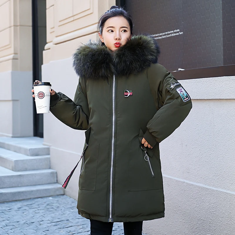 

2019 Fashion Winter Women Jacket Thicken Parkas coat big fur collar Soft back embrodiery Long outwer sintepon parkas coat