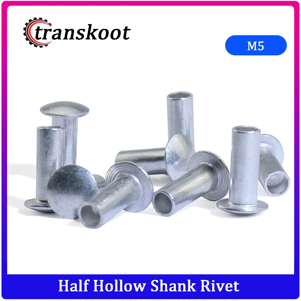 

50pcs m3 m4 m5 m6 Aluminum Flat Round Head Half Hollow Shank Rivet Aluminum Rivet Nut
