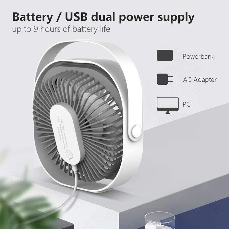 

Desktop Fan Quiet USB Rechargeable Personal Fan White Gray with Coffee Grounds Box Grounds Trough Coffee Knocking Bucket