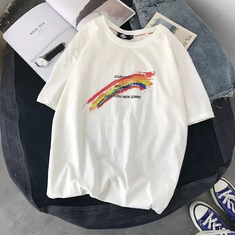 

2021 summer new style relaxed short sleeve t-shirt men's round collar students versatile half sleeve men's T-shirt trend