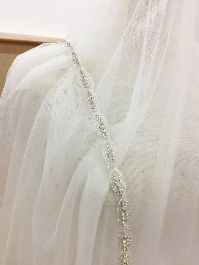 1 ярд тонкая Стразы кружевная отделка из кристаллов и бисера для свадебного пояса