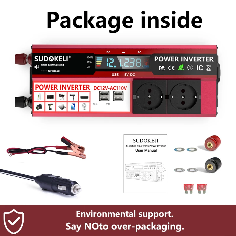 Автомобильный инвертор 12V 24V 2000W Инвертор Трансформатор напряжения DC12V от acsmart 220V преобразователь 4 USB светодиодный дисплей дома