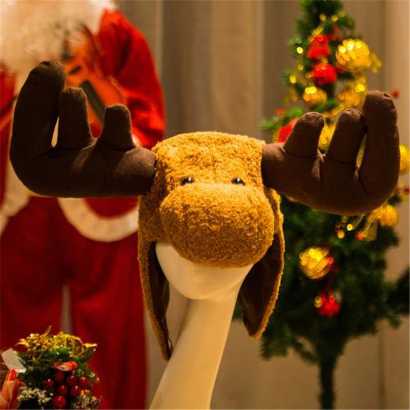 Deer Hat Christmas Gift Warm Unisex Kids Winter Animal Bomber Hat Girl Funny Fashion 2019 Outdoor Female Cosplay Horn Thick Cap