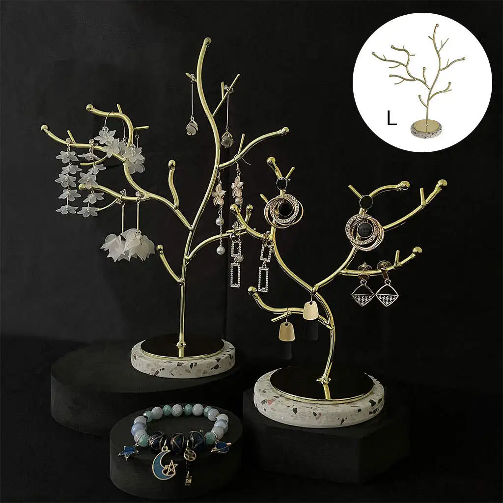 

Jewelry Storage Rack Electroplate Process Terrazzo Base for Ring Girls Adult Jewelry Shop - L