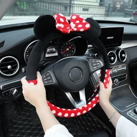 car steering wheel cover cute universal mouse cartoon warm plush winter lovely girls bowknot wholesale car accessories for 38cm