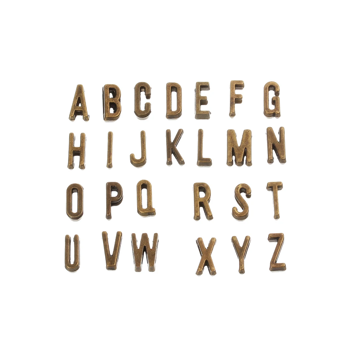 

26pcs/lot Antique Bronze Color A-Z Letter Alphabet Charms Beads with Hole For Flat Wide Leather Cord Bracelet Necklace Pendant