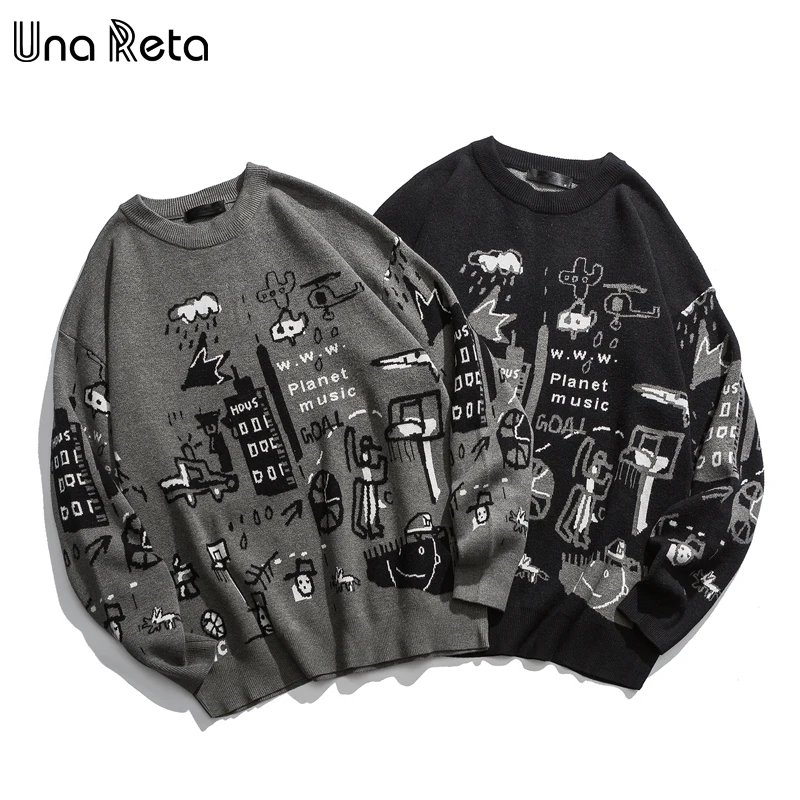 Una Reta мужской свитер осенний модный принт мультфильм свитер Pull Homme Повседневный свободный винтажный пуловер свитер для мужчин