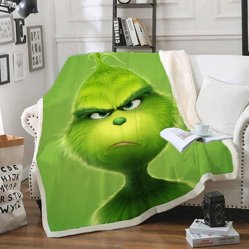 Флисовое одеяло для кровати Grinch с 3D принтом толстое модное покрывало шерпа