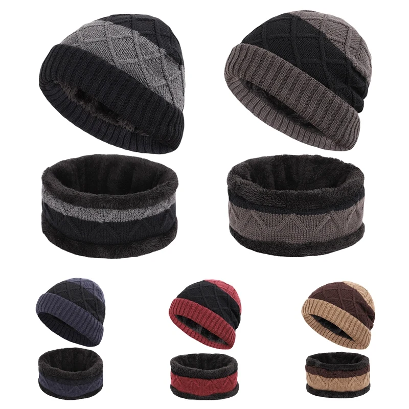 Шапочка зимняя шапка шарф Набор громоздкий вязание шеи теплый плюшевый бархат