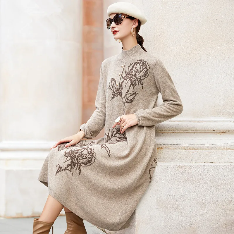 

ZUOMAN Sweater Knitting Dress Women Casual O-neck Long Sleeve Print Fashion Autumn Winter Dress Plus Size Vestidos Femme