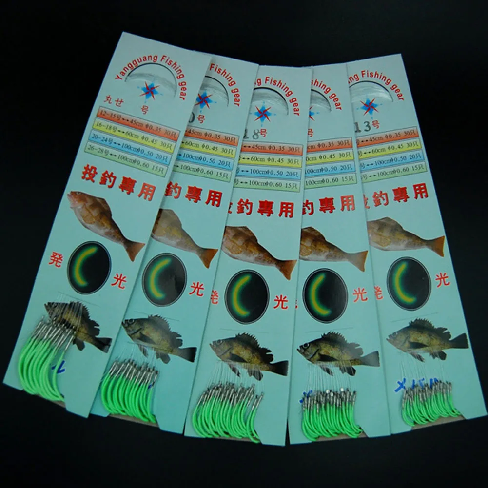 

30/20/15Pcs Carbon Steel Luminous Barbed Fishing Hooks 12#-28# Series Accessories with Line