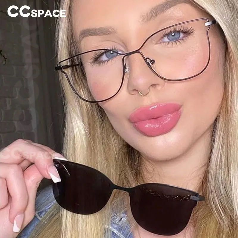 Женские поляризационные солнцезащитные очки в металлической оправе, с магнитной застежкой, 47478 - изображение