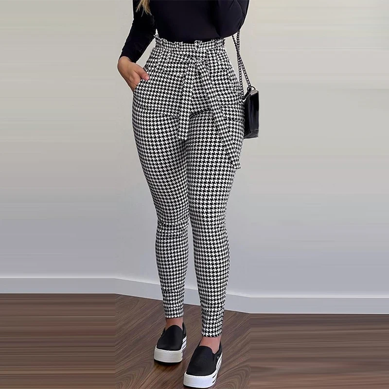 

Женские длинные брюки-карандаш с принтом «гусиные лапки»