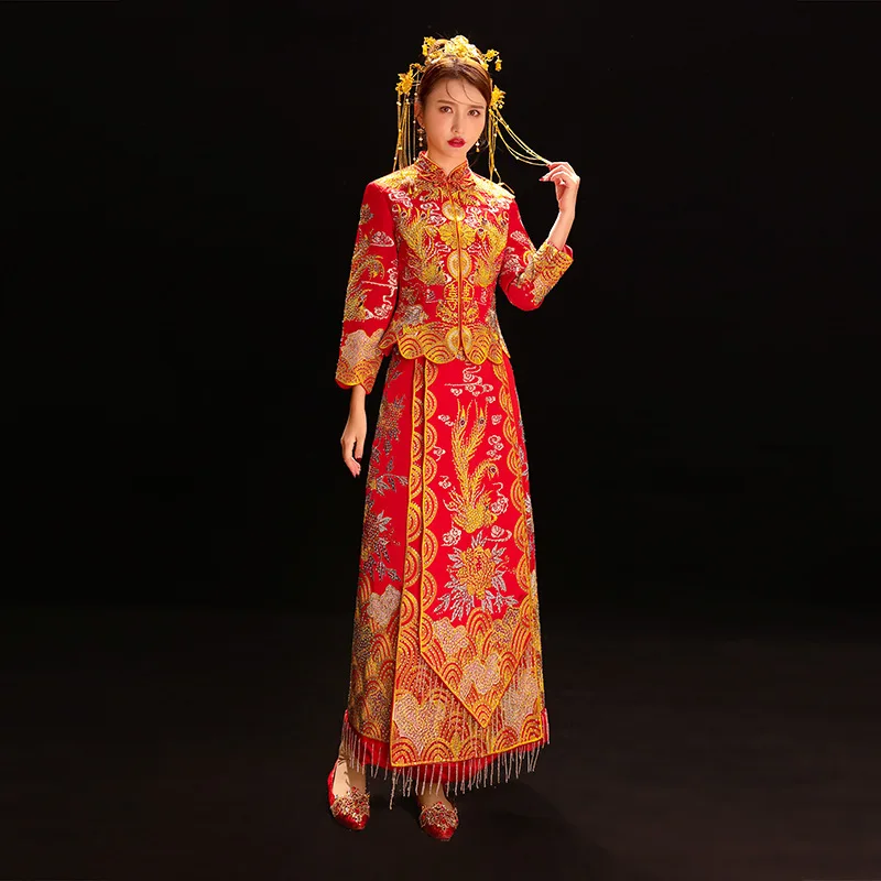 

Classic Chinese Traditional Ancient Royal Wedding Dress Women's Hexiu Court Dress Kimono Cheongsam Oriental Vintage Hanfu Qipao