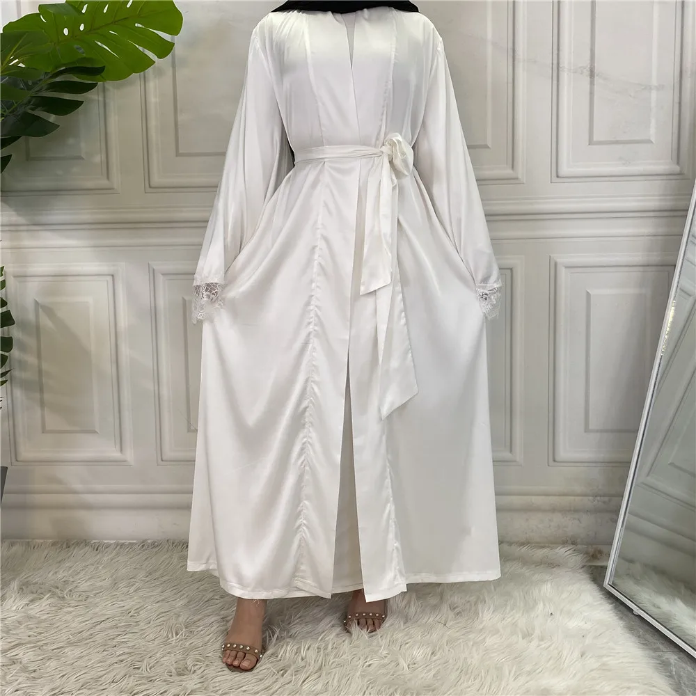 

Open Satin Abaya Dubai Kaftan Muslim Kimono Cardigan Robes Longue Femme Arabic Dress Musulmane Abayas For Women Islamic Clothing
