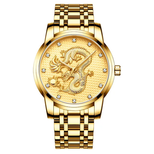 

NEKTOM men's watch dragon gold watch waterproof diamond luminous quartz watch china dragon watch steel band watch
