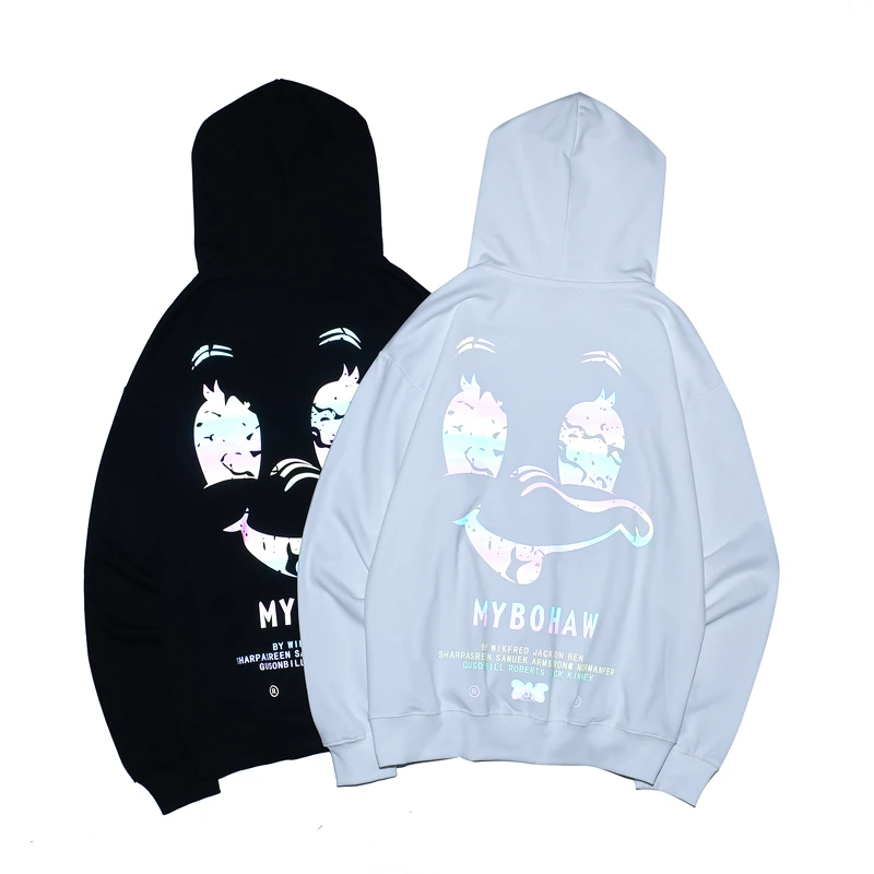 

New Autumn Casual Versatile Reflective Print Loose Pullover Long Sleeve Women Hoodies and Pullover for Couples
