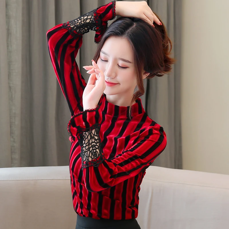 Осенние женские блузки корейская мода женская полосатая рубашка большие размеры