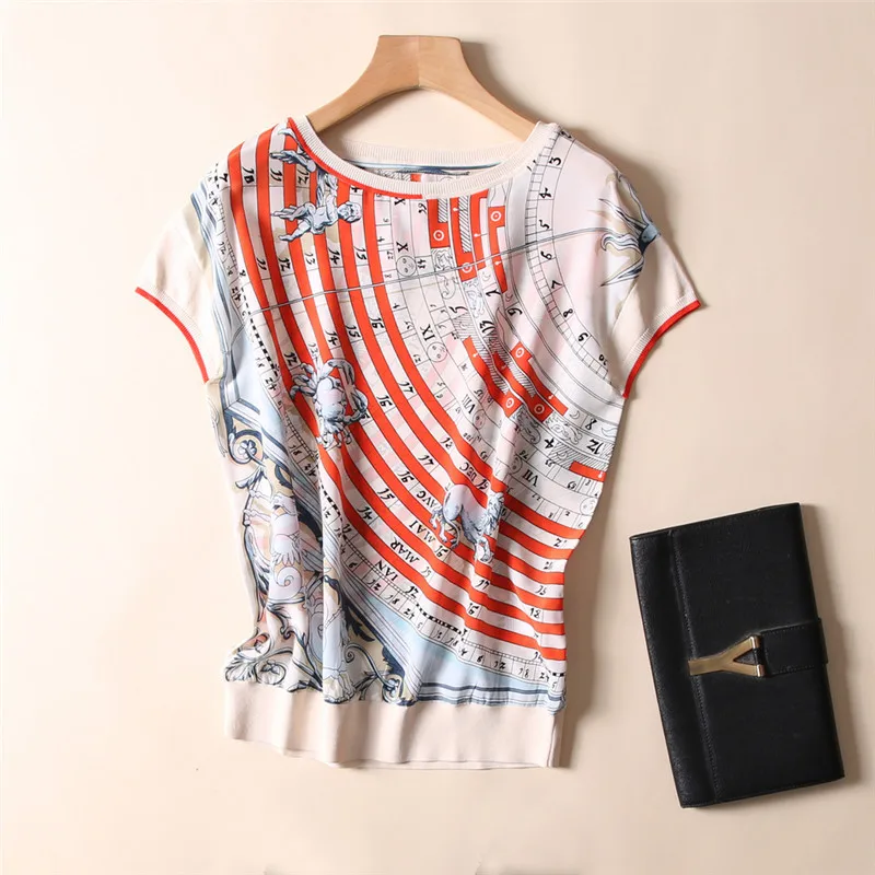 100% шелк Женская свободная футболка с принтом созвездия Высококачественная