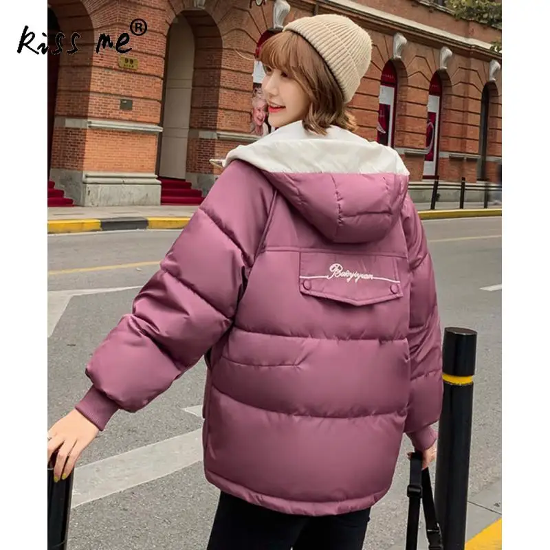 Однотонная Повседневная куртка с капюшоном для девочек свободное теплое пуховое