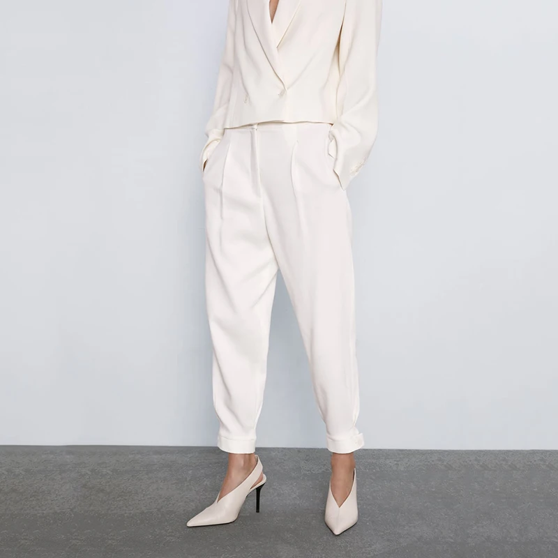 Женский короткий костюм на пуговицах ZA повседневный белый для банкетов и свадеб