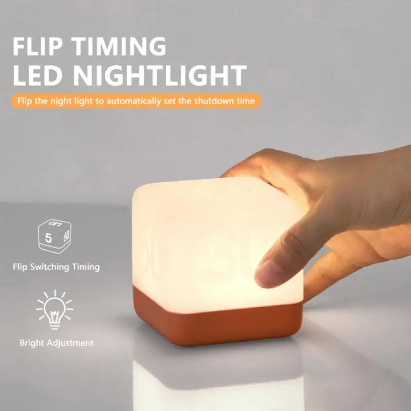 

LED Night Light USB Bedside Lamp Warm White Lights Bedroom Ornament Timing Table Light Dusk-To-Dawn Sensor Flip Switch Lamp