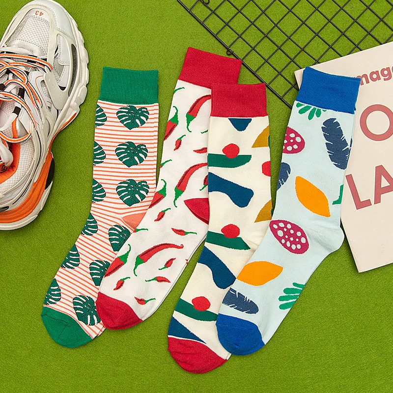 

Носки мужские с рисунком каракули, повседневные милые хлопковые мягкие дышащие спортивные носки средней длины, впитывающие пот, на осень-зи...